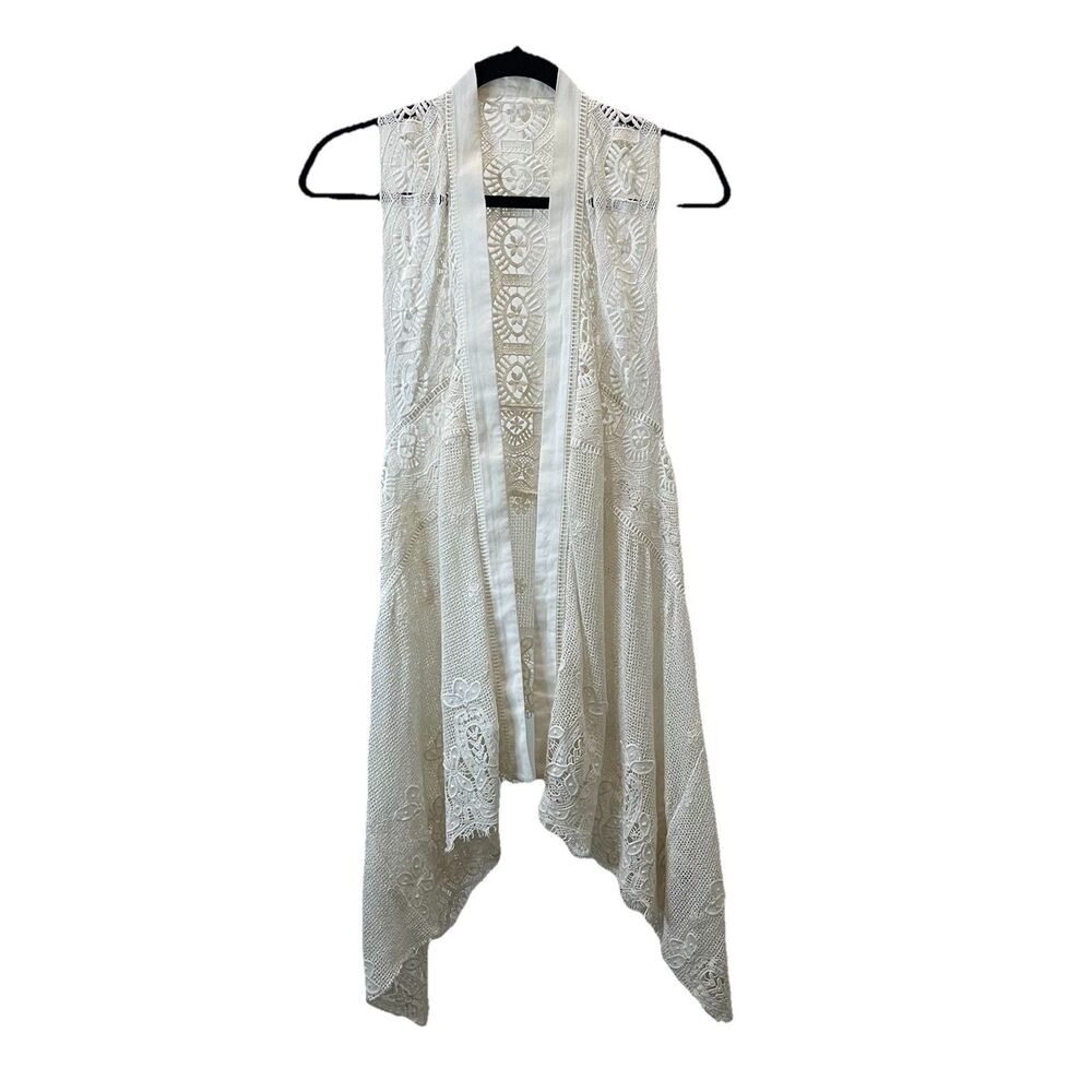 Anthropologie Meadow Rue Crochet Draped Lace Vest S/M Cottagecore Boho Coquette